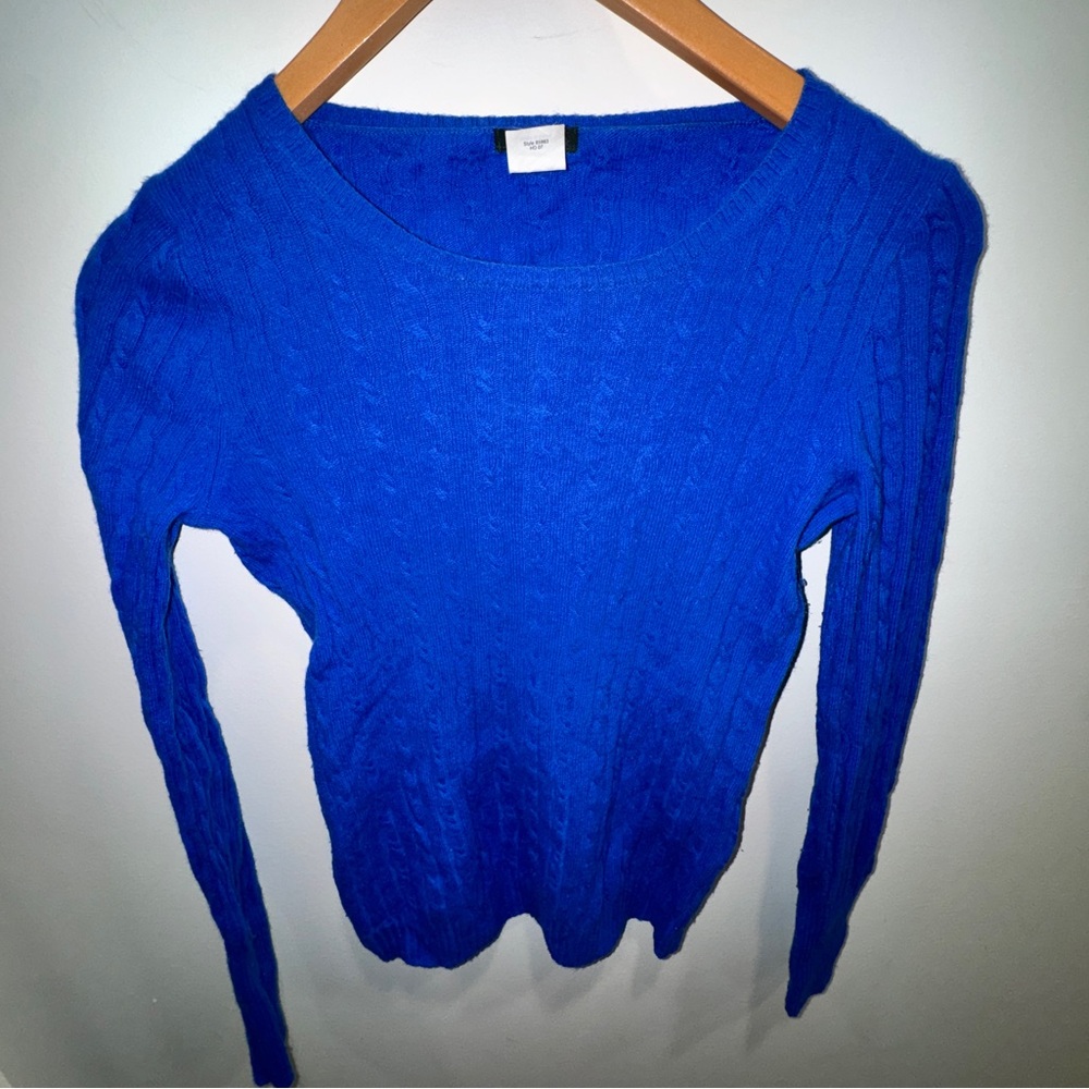 J.Crew Cobalt Blue Wool Cashmere Blend Crewneck Sweater XS knit cable soft chic